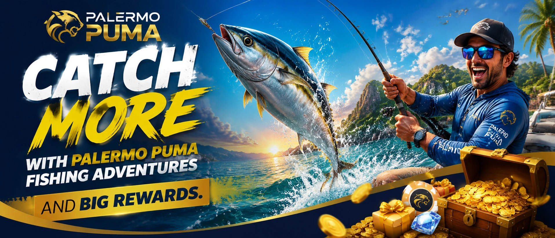 PUMA-PHP fishing game artwork showing a mobile-first room display